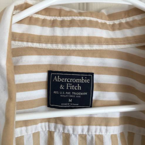 Abercrombie & Fitch Abercrombie Striped Button Down Shirt Tan and White