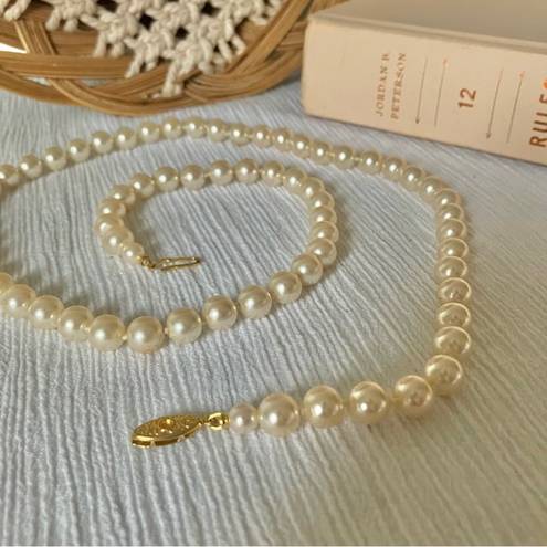 American Vintage Vintage “Mairi” Champagne Pearl Necklace 25” Gold Marquise Fishhook JAPAN Classic