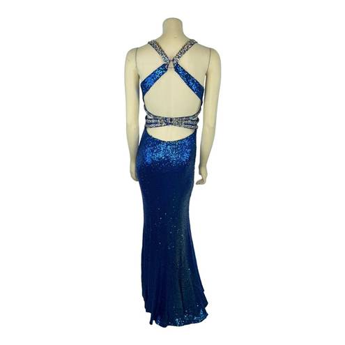 Faviana FAVOANA 7507 Royal Blue Sequenced sexy open back prom dress size 4