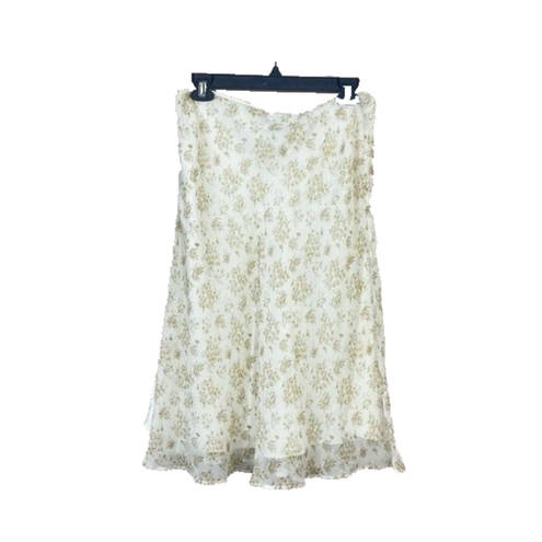 White House | Black Market  Floral Cream Skirt 100% Silk Lightweight Sz 10 Lined