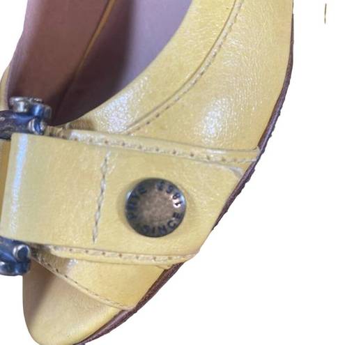 Frye  Yellow Leather Buckle Detail Peep Toe Wedges Women SZ 6