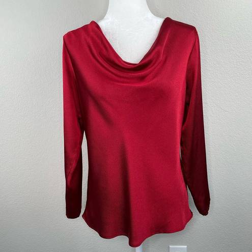 Natori  Solid Red Long Sleeve Draped Cowl Neck Textured Top Women’s Size Medium