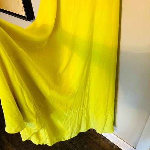 Jay Godfrey  Neon Yellow Georgette Zipper Fully Lined High Slit Gown Dress Size 2