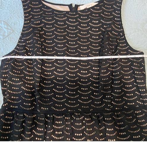 The Loft  Fit and Flare 100% Cotton Knee Length Boat Neck Dress Black Eyelet Size 14