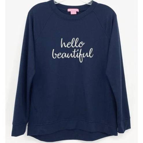 Isaac Mizrahi  New York Navy Embroidered Hello Beautiful Knit Top - sz medium