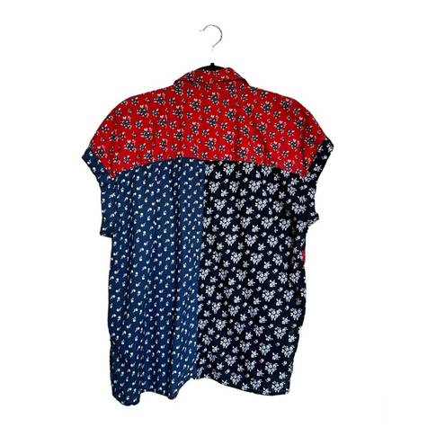 Style & Co  1X Floral Patchwork Red White Blue Button Up