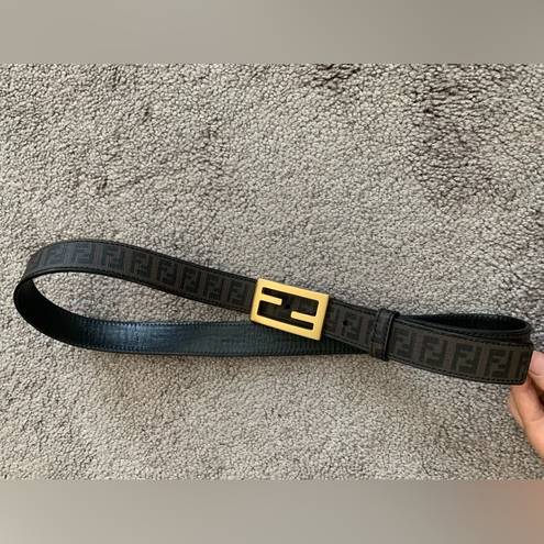 Fendi Authentic unisex  black and brown FF monogram belt with dust bag size 36”