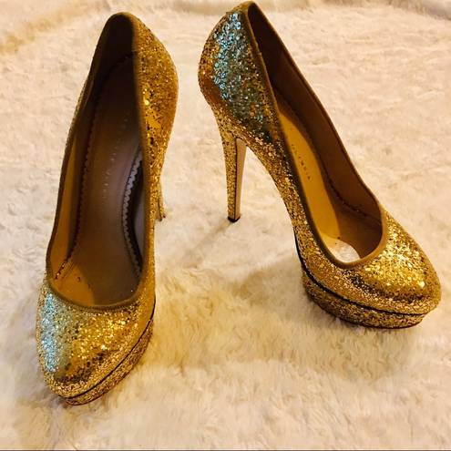 Charlotte Olympia  Gold Glitter Priscilla Platforms