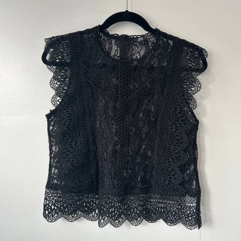 ZARA Black Semi Sheer Black Lace Top