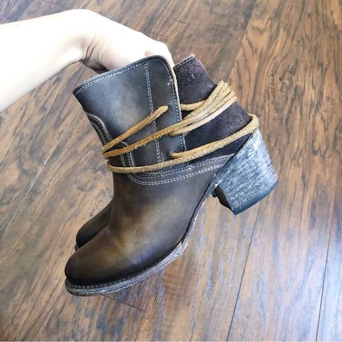 FREEBIRD by Steven Freebird • Casey Ankle Bootie brown distressed leather Waxed Olive short western