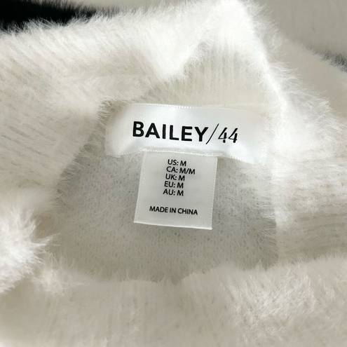 Bailey 44 Soft Fuzzy Mock Neck Stripe Sweater Black White Size Medium