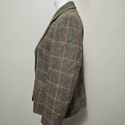 Petite Sophisticate Vintage  Drab Olive Plaid Wool Blend Blazer Size 12