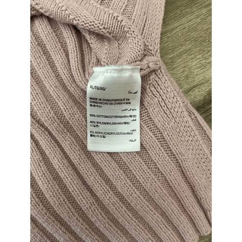 Charter Club 🌸  Asymmetrical Mock Neck Pastel Pink Ribbed Stripe Knit Sweater