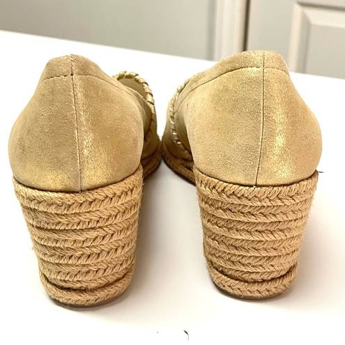 Jack Rogers Metallic Gold Canvas Palmer Espadrille Ripe Heel Wedge Size 9.5