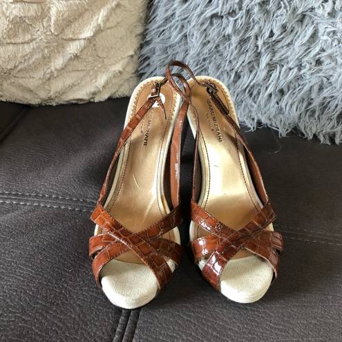 Isaac Mizrahi  Shiny Burnt Orange/Brown Heels