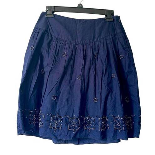 American Eagle  Navy Blue Pleated Fit Flare Beaded Lined Full A-Line Skirt size 2