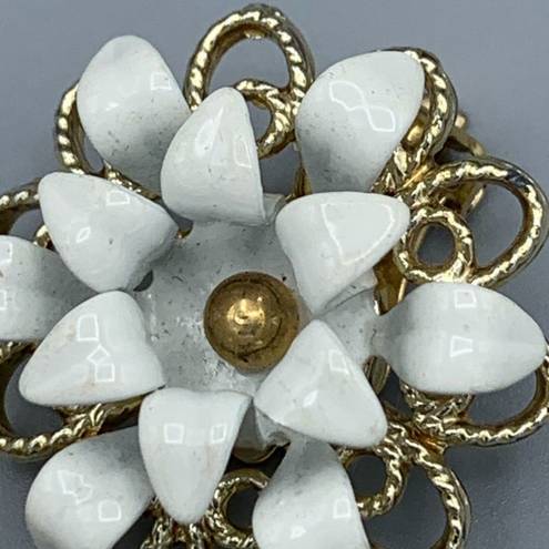 Petal Vtg Sarah Coventry Snow Flower Pin Brooch Clip Earring Set Open Weave 