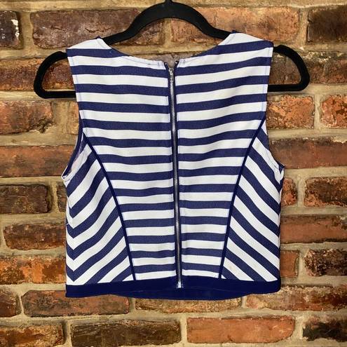 J.O.A. Revolve Navy Blue White Striped Embellished Crop Top Women's Size Small