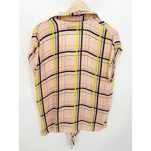 Nicole Miller  Artelier Pink Plaid Tie Front Collared Shirt Women's Size Small S