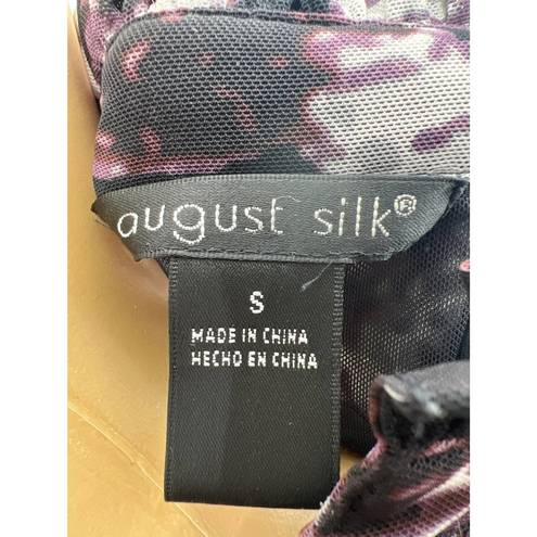 August Silk  (S) Sheer Purple Ruffle Pop Collar Mesh Knit Blouse Top Shirt