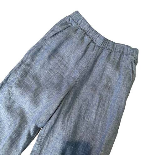 Cynthia Rowley  100% Linen Cropped Wide Leg Pull On Pants Blue Women Size M