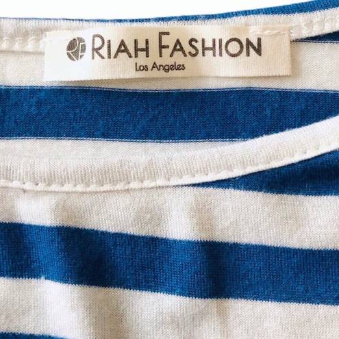 Riah Fashion Los Angeles Blue and White Striped Top •Size Medium