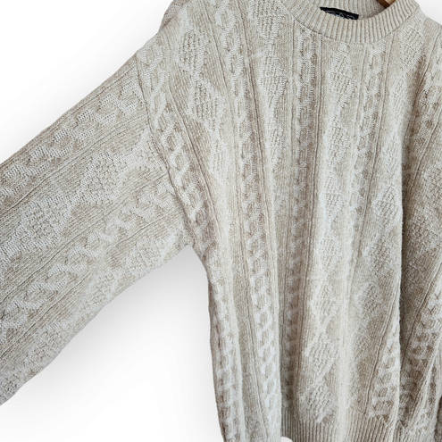 Krass&co Vintage Gas  Beige Cream Cable Knit Scoop Neck Sweater L