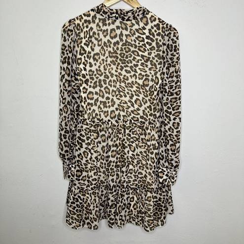 Divided  H&M Leopard Print Dress Women's Fit and Flare Tan Size 4 Long Sleeve Tan