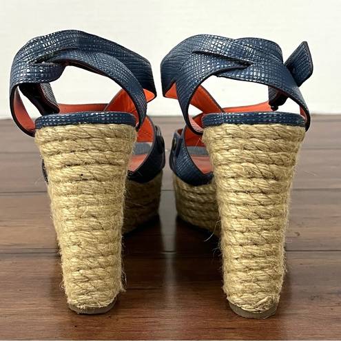 Via Spiga  Blue Metallic Espadrille Wedge Sandals - Size 9.5