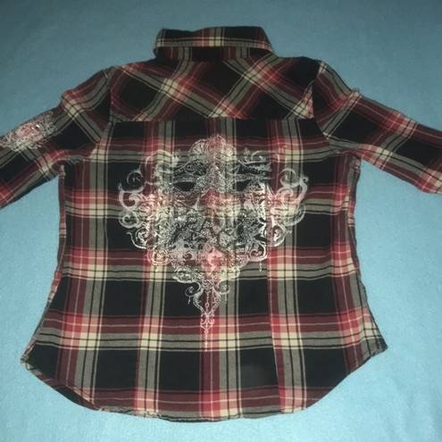 Cello  flannel button up long sleeves rhinestone details chest pocket size M