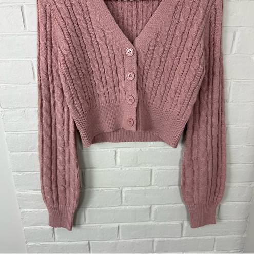 Uk2la  Pink Cable Knit Cropped Cardigan Sweater Size XS