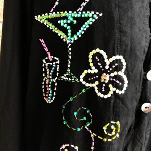 Mango  Bay Beaded Black Blouse Cocktails Cruise