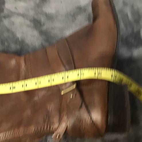 Fossil  Zena back zipper wide calf Brown Tall Leather Buckle Strap riding boots