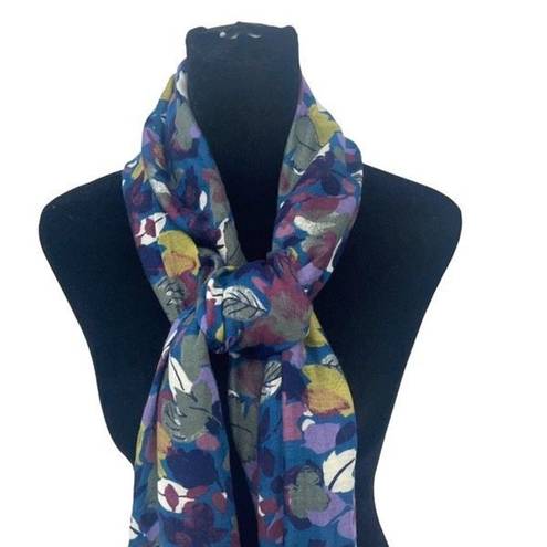 Edge Womens Leaf Print Frayed  Lightweight Scarf Multicolor Size 72” x 28”