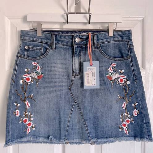 Chelsea and Violet  NWT Embroidered Denim Mini Skirt Large