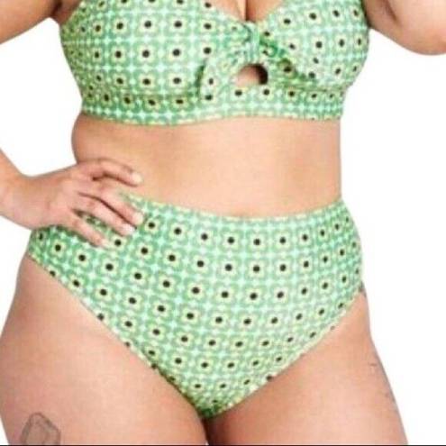 Modcloth NWOT  The Frankly High Waisted Bikini Bottoms Green Retro Daisy Print