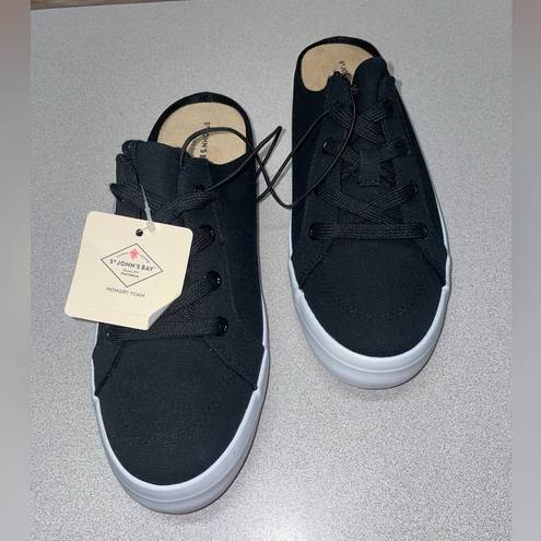 St. John Nwt 's Bay Boating Womens Sneakers black size 8 slip on comfort canvas