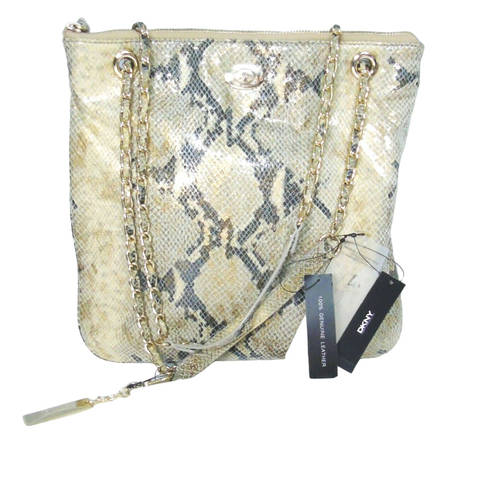 DKNY NEW  Gold Leather Python Snakeskin HANDBAG Convertible Crossbody Chain Purse