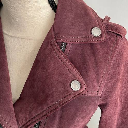 BCBGeneration  Burgundy 100% Suede Fitted Steampunk Biker Moto Jacket size XS