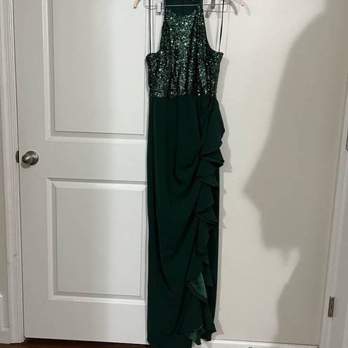 Badgley Mischka  Green Sequin Ruffle Gown Size 16 US $670