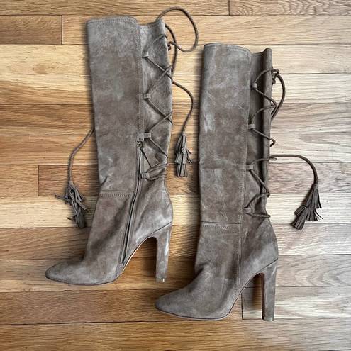 Joie  Knee High Suede Lace-Back Stiletto Boots - Size 37