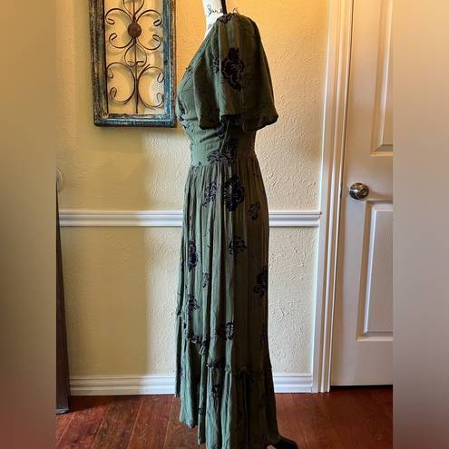 Angie Maxi Dress Olive Green Floral Print Ruffle Hem Maxi Dress Maxidress Size S