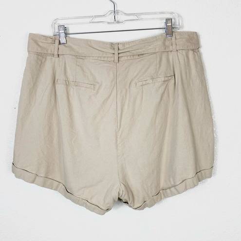 Torrid  Beige Linen Blend Pleat Front Self Tie Belted Shorts