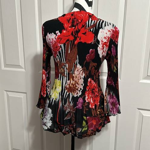 Alberto Makali  Black V Neck Floral Print Blouse