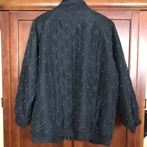 Vintage Venezia Vitale Windbreaker Jacket 100% Silk Black Fringe Stud Size 1X