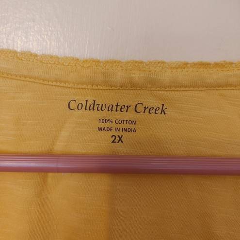 Coldwater Creek  Yellow Long Sleeve Blouse Top Size 2X Plus Size Lace Detail