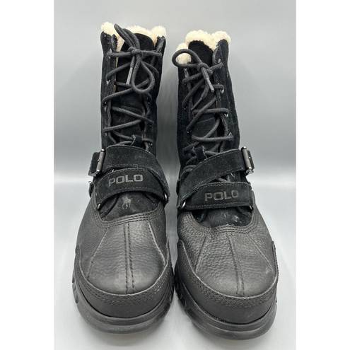 Polo  Ralph Lauren Tavin Rollover Black Leather  Shearling Boots Mens 9.5 D