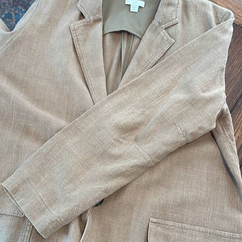 J.Jill  Linen Blend Tan Oversized Blazer Jacket Petite Medium Front Pockets