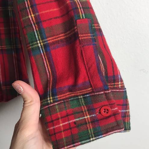 DKNY Vintage  Red Buffalo check Plaid Flannel zip up Shirt size medium