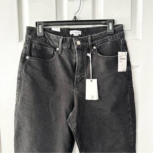 Good American  NWT Black Good Boy Straight Leg Denim Jeans Busted Knee 6/28